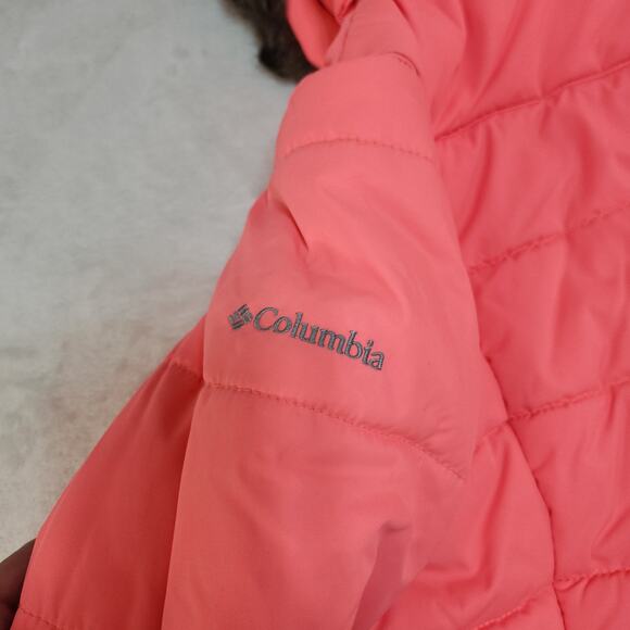 Columbia Puffer Jacket Womens Medium Neon Pink Florescent Hood Coral Pink - Picture 8 of 16